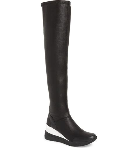 tipton wedge over the knee rain boot michael michael kors|Tipton Wedge Over The Knee Rain Boot In Black Faux Leather.